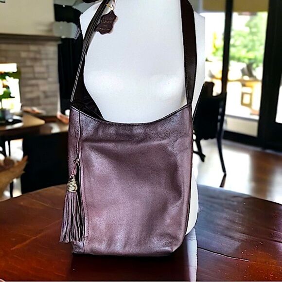 Soft Leather Shoulder Bag in Chocolate Brown l Gold Hardware Medium l Tassel EUC - Picture 4 of 13